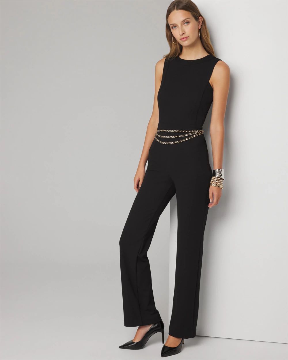 Petite Sleeveless Square Neck Crepe Jumpsuit White House Black Market